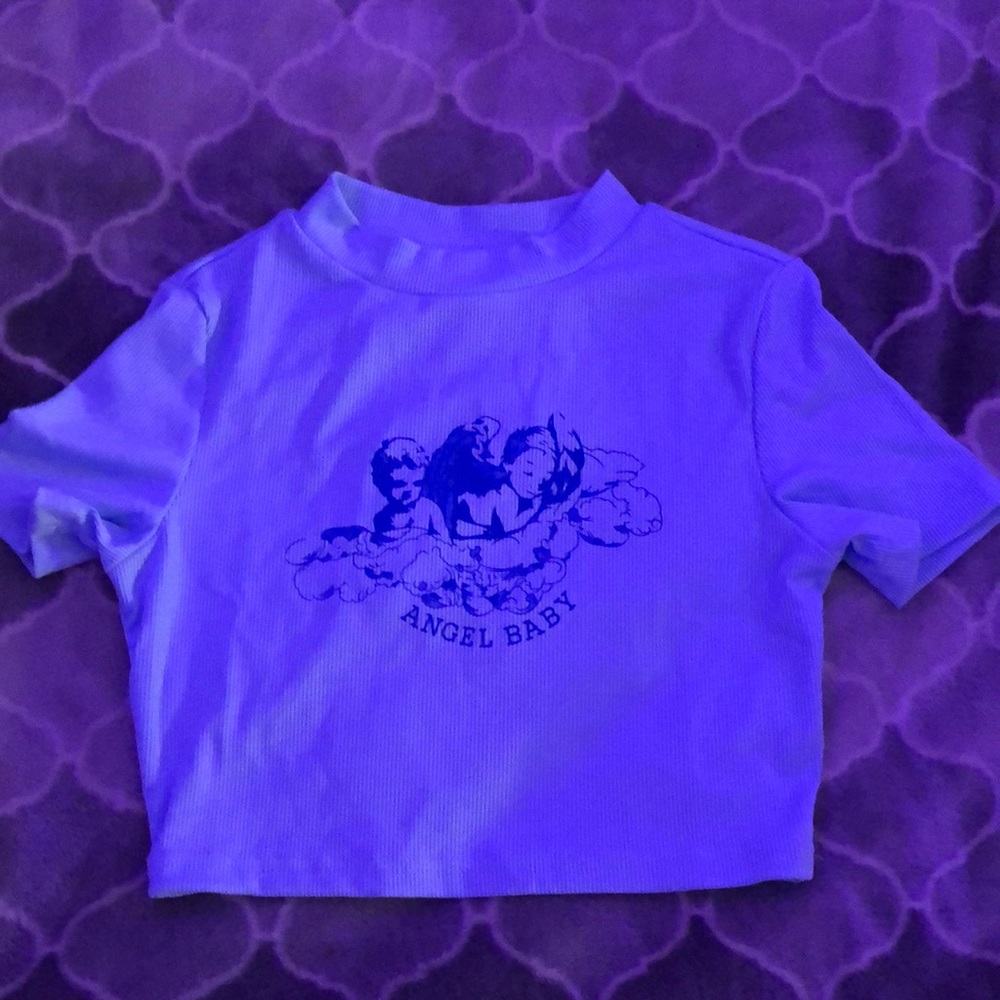 blue “angel baby” crop top